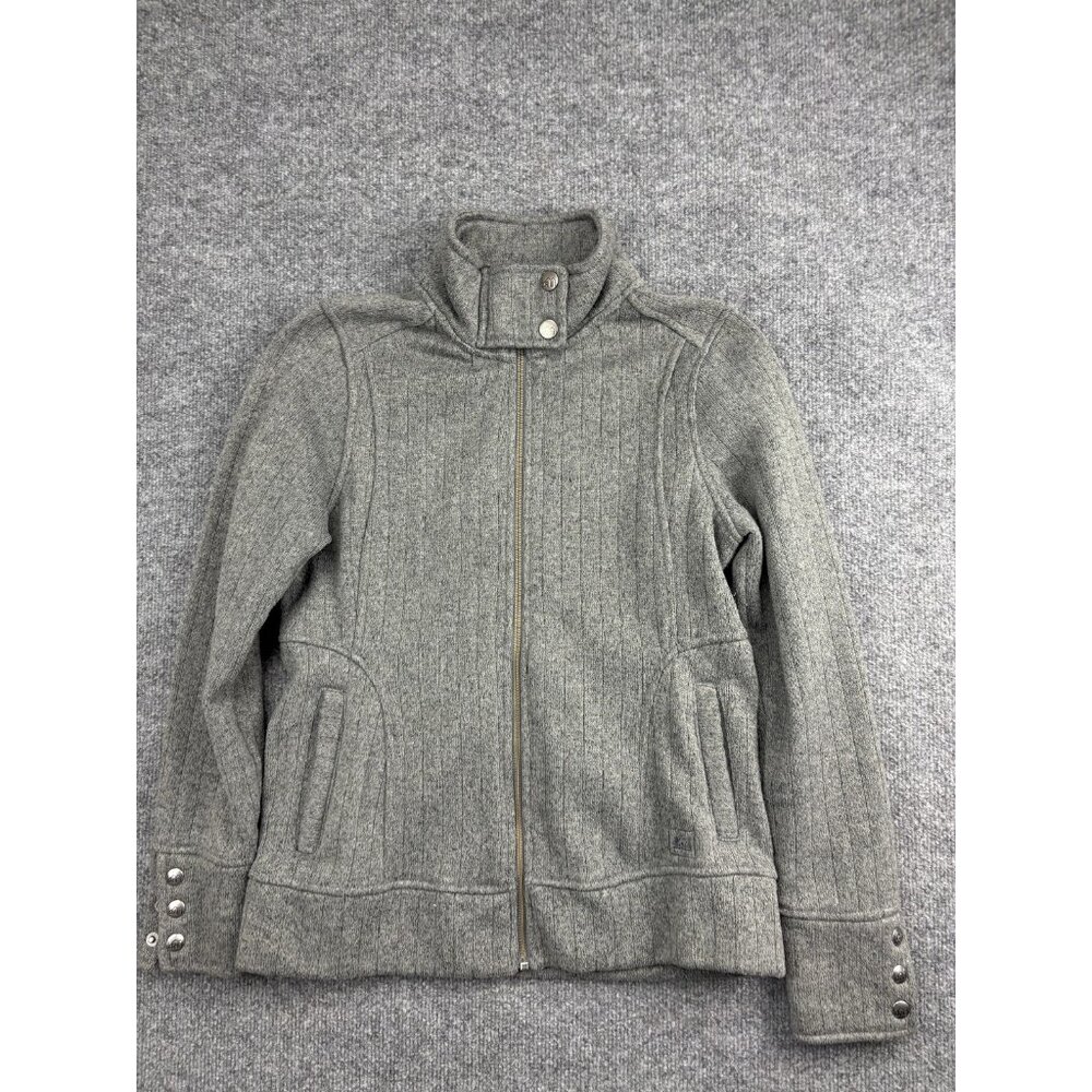REI Jacket Womens Medium Gray Full Zip Mock Neck Ribbed‎ Knit Outdoor Layering